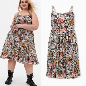 TORRID LEOPARD FLORAL CHIFFON MIDI DRESS
